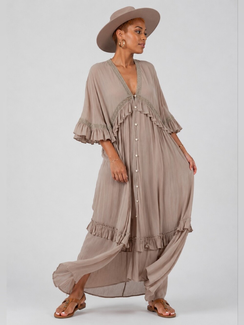 ESTELLE Boho Ruffle Dress-Sand - Picture 3 of 11